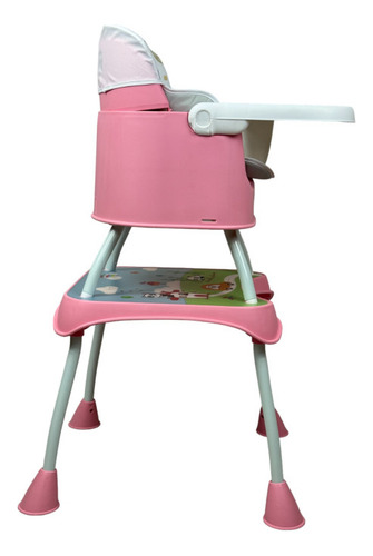 Silla Alta Con Periquera Para Bebe Con Bandeja Y Convertible Color Rosa Animales