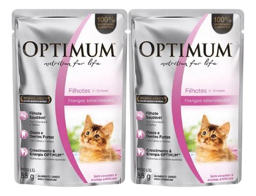 Kit 2un Sachê Optimum Cat Para Gato Filhote Frango 85g