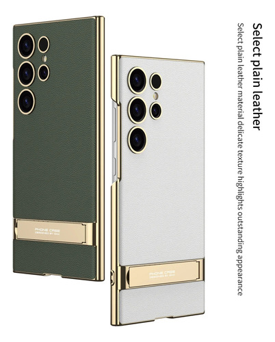 Para Samsung Galaxy S25 Ultra S24ultra Funda De Lujo Galvanizada Con Borde Dorado Soporte De Cuero Liso Accesorios De