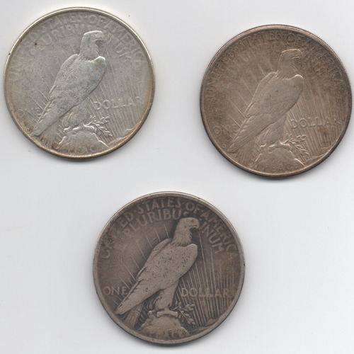 1922s 1923d 1924 Peace Dolar 3 Moneda Plata Ley .90 Ringking