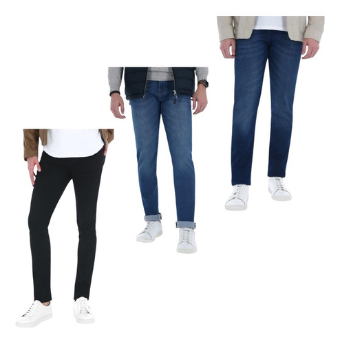 Jeans Pantalon De Mezclilla Stretch Slim Fit Hombre Pack X 3