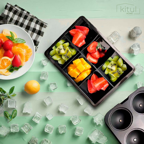 Kit 2 Moldes Refrigerador Hielo Forma Esfera/cubo Grande Color Negro