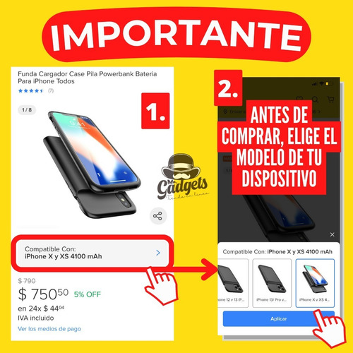 Imagen 2 de 10 de Funda Cargador Case Pila Powerbank Bateria Para iPhone Todos