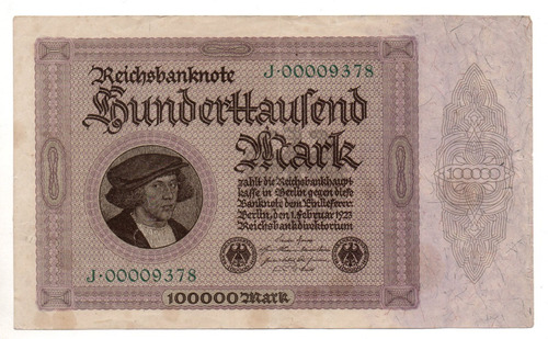 Alemania Weimar Billete 100.000 Marcos Año 1923 P#83a