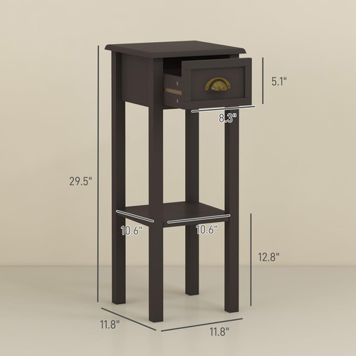 Homcom Mesa Auxiliar De 2 Niveles Con Cajón Mesa Auxiliar