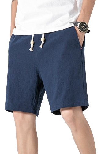 Pantalones Cortos Casuales Hombres Lino Algodón Deportes
