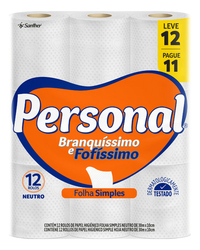 Personal papel higiênico folha simples 30 m de 12 un