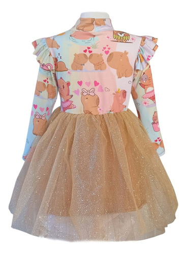 Disfraz Capibara Carpincho Manga Larga Tutu Glitter Bebe Marrón Claro 4