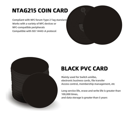 Nfc Ntag215 - Cartão De Moeda Preto Programável De 504