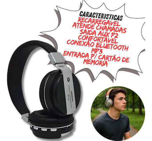 Fone De Ouvido Bluetooth 5.0 Sem Fio Aux P2 Microfone
