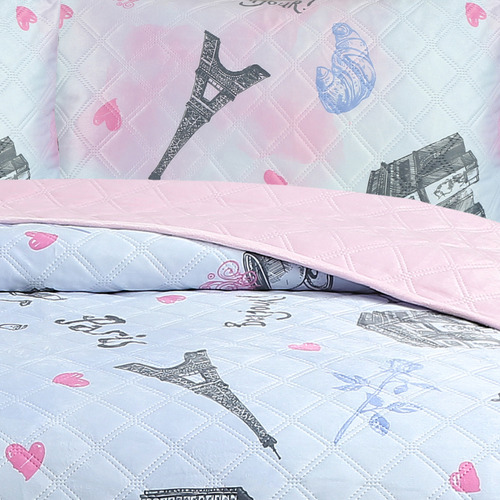 Colcha Cobertor 2x1 Velvet Extra Suave Super Matrimonial Color Paris Y Rosa Diseño De La Tela París