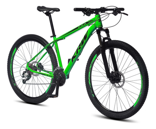 Bicicleta Bike aro 29 KRW X51  Mountain Bike Câmbio 21 velocidades Freio a Disco Amortecedor Suspensão dianteira Verde e Preto Tamanho quadro 15.5