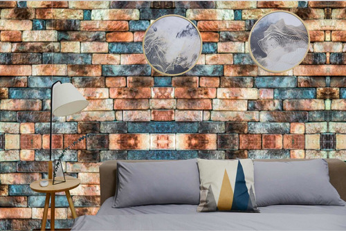 Imagen 1 de 4 de Papel Tapiz Pared Ladrillo Multicolor Vinil Adherible