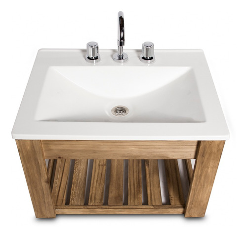 Imagen 2 de 3 de Vanitory Colgante 60cm Madera Maciza Y Bacha Maral Blanca
