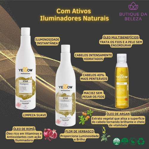 Kit Shampoo Condicionador 500ml E Óleo 120ml Yellow Star