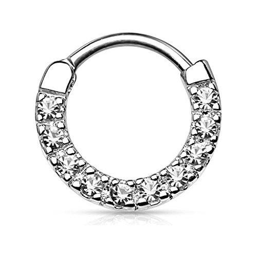 Aros - 16g 10mm Rounded Top Pave Cz Crystal Tiny Clicker Hoo