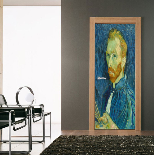 Vinilo Para Puerta Van Gogh Vincent Autorretrato Azul
