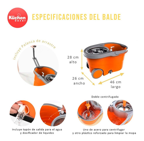 Balde Mopa Centrífuga Lampazo Giratorio 2 Repuestos