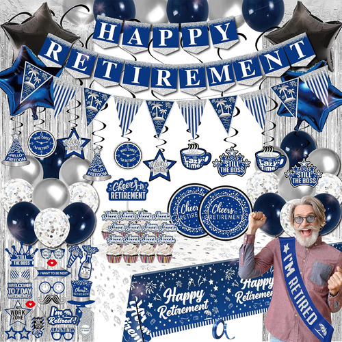 Decoraciones Para Fiesta De Jubilación Azul - (paquete De 89