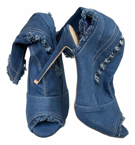 Lindas Sandalias Botas Taco Alto Jeans