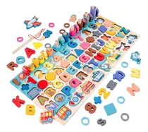 Comprar 6 En 1 Juguete Montessori De Madera Para Niños.rompecabezas Tablero Apilar Encajar Y Clasificar Juegos.juguete Educativo Y Didáctico Para Aprender Color, Número,letras,forma,contar Y Pesca Magnética