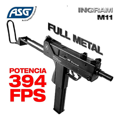 Imagen 2 de 10 de Pistola Co2 Subfusil Asg Cobray Ingram M11 Semi Auto 4,5 Mm