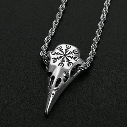 Imagen 3 de 6 de Collar Vikingo Calavera Cuervo Acero Quirúrgico - Runa Jonsu