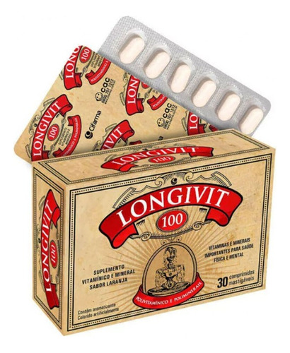 Longivit 100 Com 30 Comprimidos Mastigáveis Vitaminas 