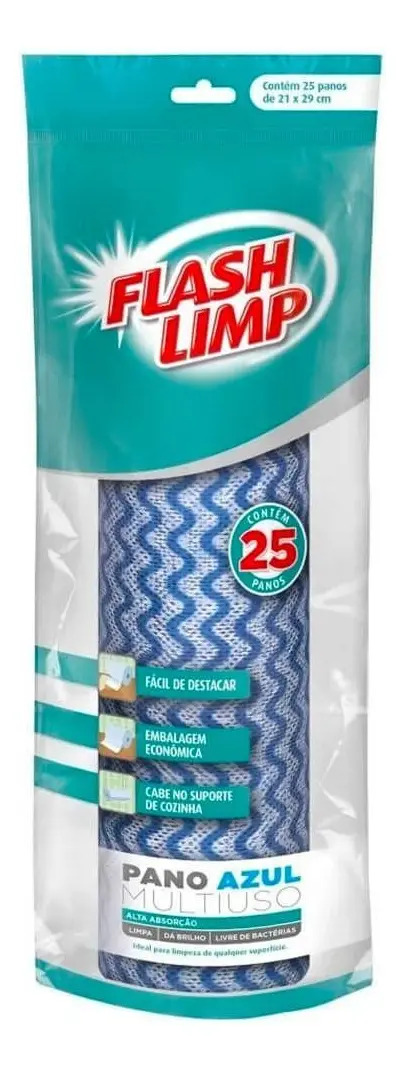 Rolo Pano Multiuso Azul Flashlimp 25 unidades