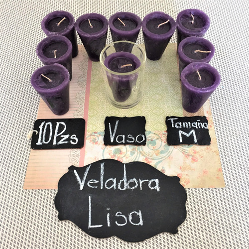 Veladora Morada  - Repuesto Liso - Mediano I 10 Pzs + 1 Vaso