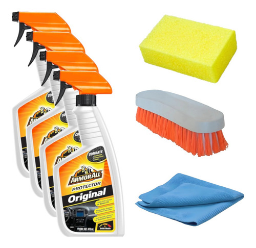 4 Abrillantador Armor All Brillo Medio Esponja Cepillo Paño