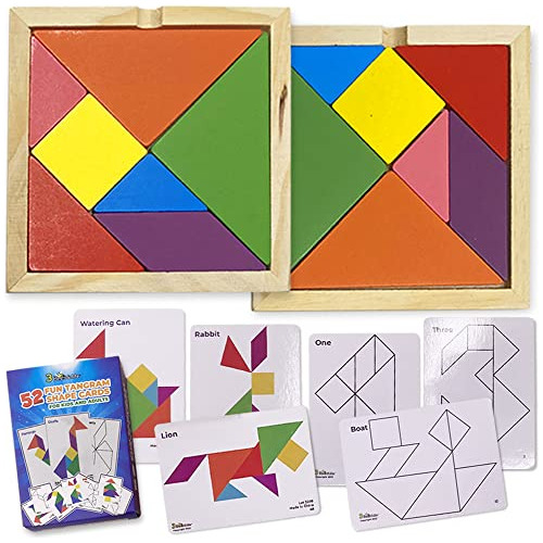 Set De 2 Rompecabezas De Formas Tangram De Madera 52 Ta...