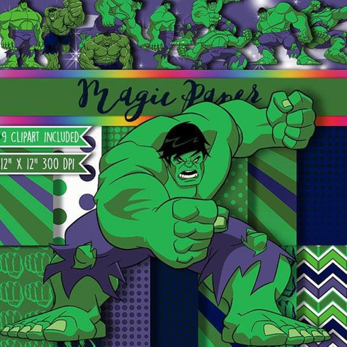 Kit Imprimible Hulk Cotillon + Papeles Fondos Cliparts Fonts