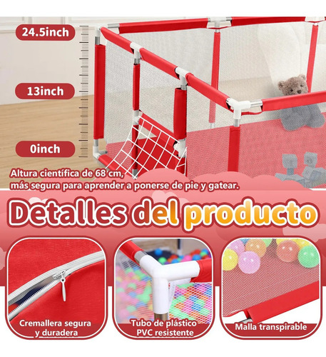 Babeefly Corral Para Bebé 180x120cm Corralitos Bebé Juego De Niños Gimnasio Con Tapete De Bebe Ocean Ball Bebe Accesorios Corrales Colecho Bebe Cercado De Bebé Juego De Niños Gimnasio Plus Rojo