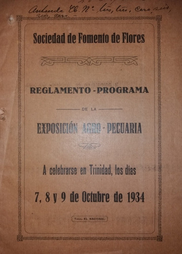  Programa Exposicion Agropecuaria Flores Trinidad 1934