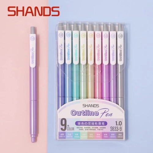 9 Lápices Outline Pen Colores Brillantes