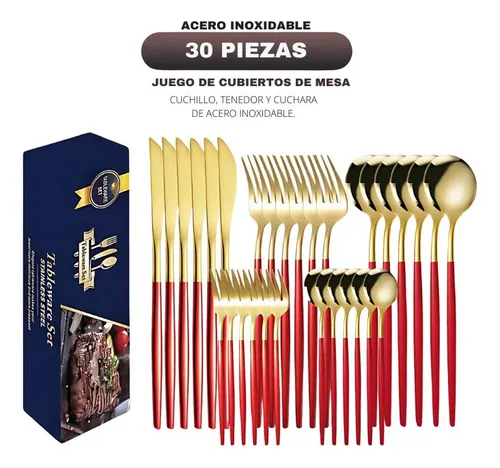 Set De 30 Cubiertos De Mesa Acero Inoxidable
