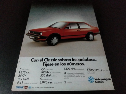 (pa627) Publicidad Clipping Volkswagen Classic * 1987