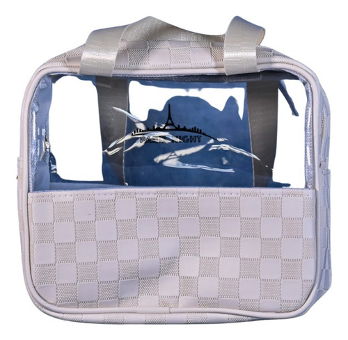 Neceser Porta Cosméticos Cartera Rectangular Organizador Con Cuadros Blanca
