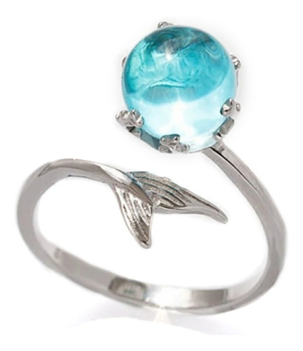 Anillo Cola De Sirena Perla Azul Color Plata Mar Ajustable 