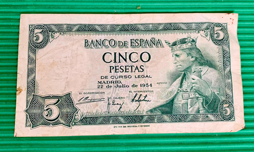 Billete Cinco Peseta De España 1954