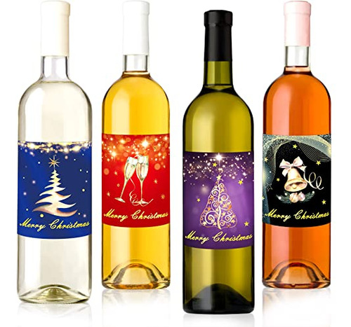Etiquetas Adhesivas Para Botellas De Vino Navideñas En Lámin
