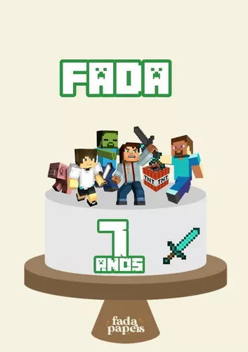 Topo de bolo com faixa Minecraft