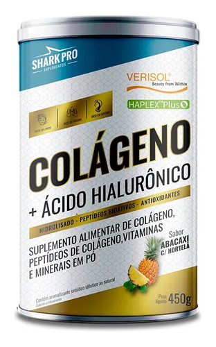 Shark Pró - Colágeno + Ácido Hialurônico 450g Sabor Abacaxi Com Hortelã
