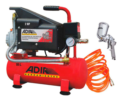 Compresor De Aire 10lt Con Manguera Y Pistola Adir 2001 Rojo