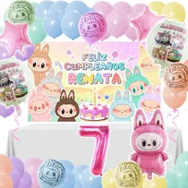 Comprar Kit Decoración Fiesta Labubu - Globos Labubu + Lona 100x60 Rosa Labubu