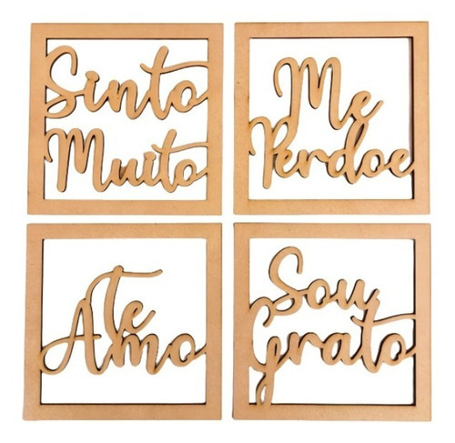 Conjunto 4 Quadros Oração Hoponopono Para Pintura Te Amo Mdf Corte a Laser