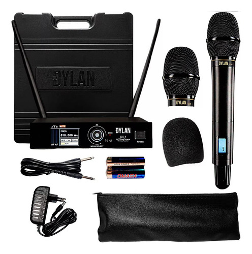 Microfone Sem Fio Dylan Gx-1 2 Capsulas Dinâmica Condenser