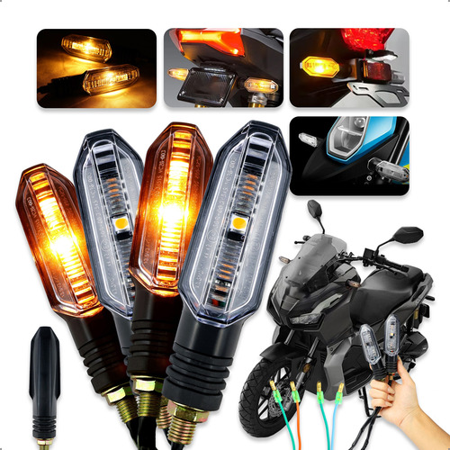 Kit 4 Piscas Seta Cristal 12v Para Guidão Com Rosca