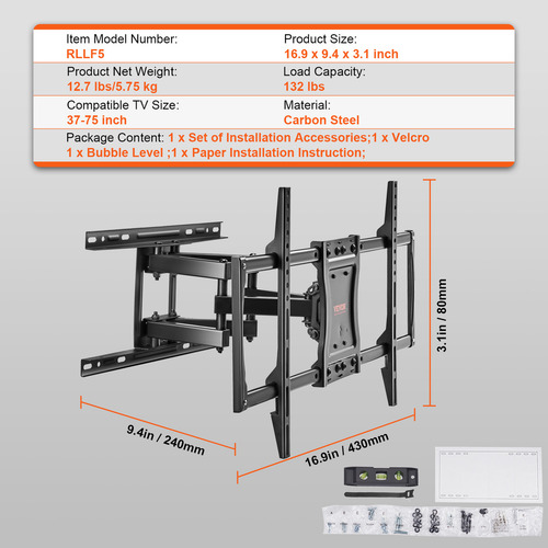 Vevor Soporte Tv Brazo Articulado 4,61 Pulgadas